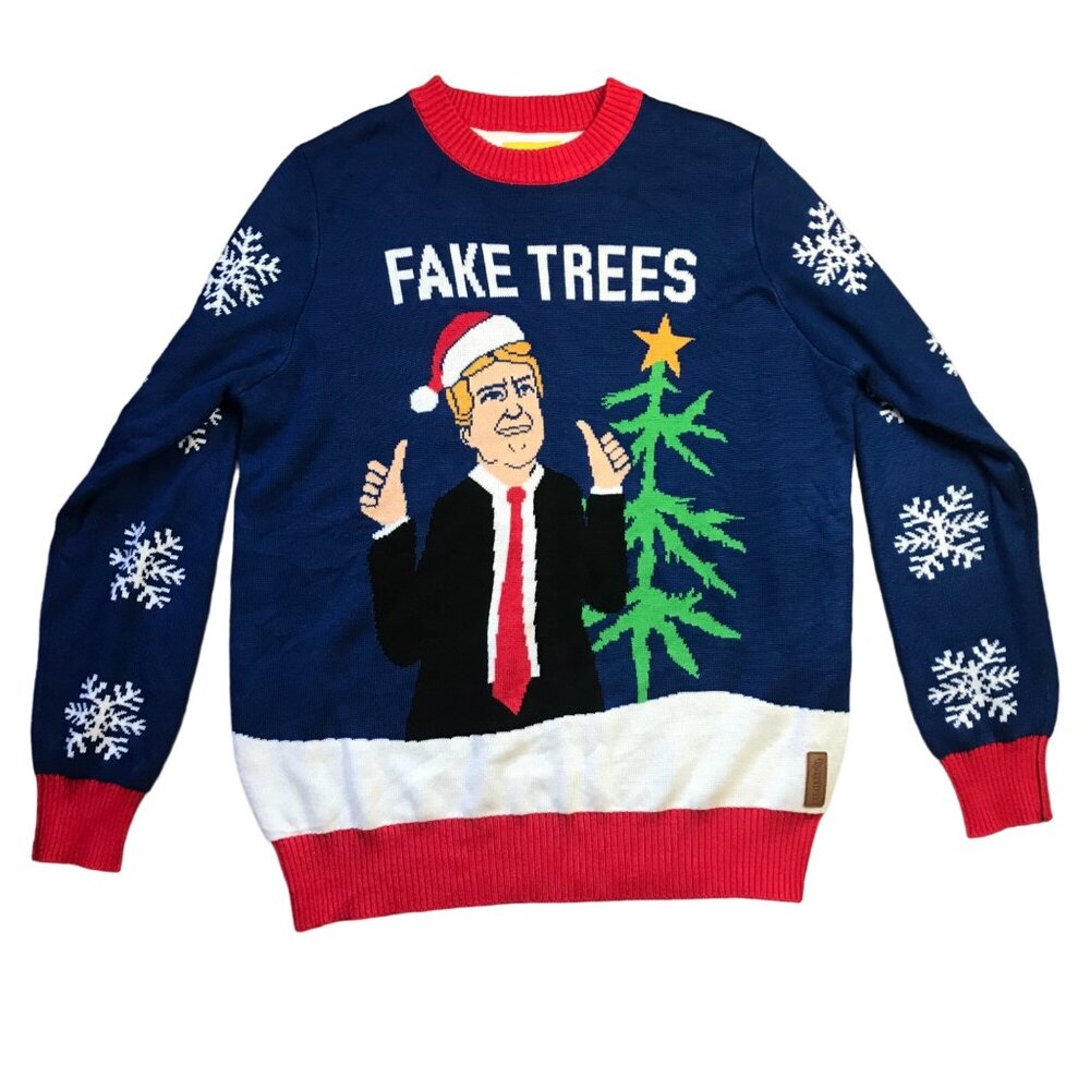 Tipsy Elves Donald Trump Ugly Christmas Sweater Unisex XXL Fake Trees MAGA USA